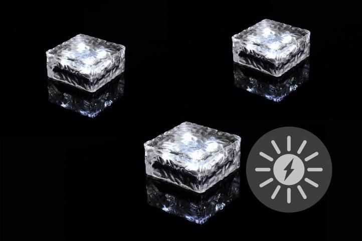 Nexos 55827 Sada 3 ks solárního osvětlení - skleněná cihla 4 LED bílá 10x10x5 cm Garthen