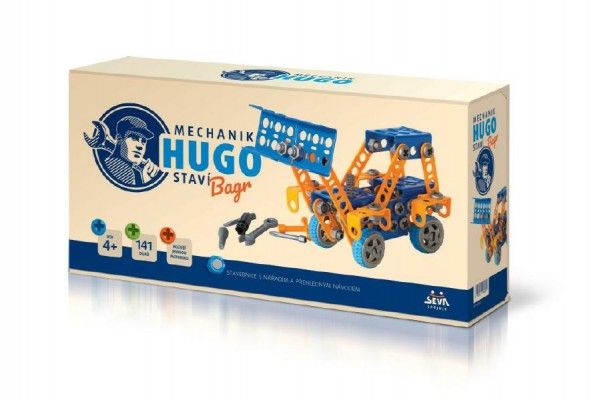 Seva Mechanik Hugo staví Bagr stavebnice s nářadím 1plast v krabici 31x16x7cm Teddies