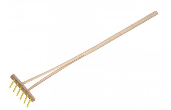 Hrábě žluté s násadou s 6 kolíky dřevo/plast 90 cm nářadí Teddies