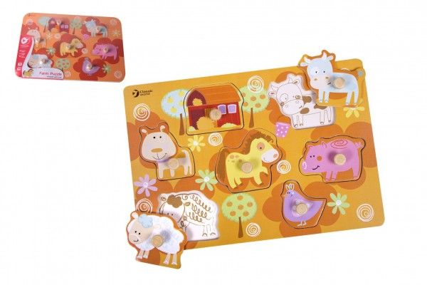 Teddies Dřevěná vkládačka/puzzle farma zvířátek