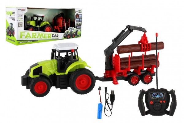 Traktor RC s vlekem na dřevo plast 38cm 27MHz Teddies