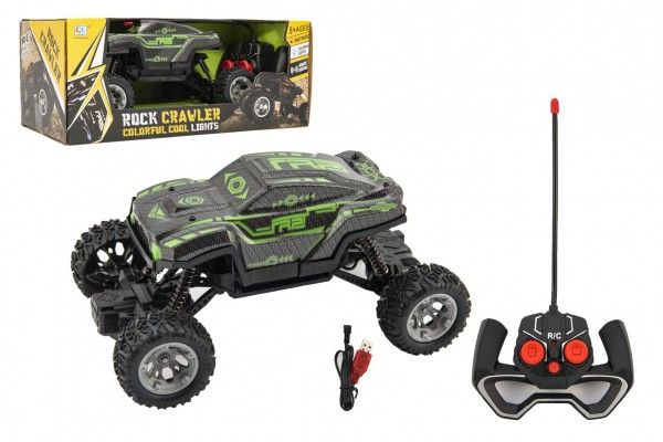 Auto RC buggy svítící ve tmě 21cm plast 49MHz na baterie + dobíjecí pack v krabici 30x12x15cm Teddies