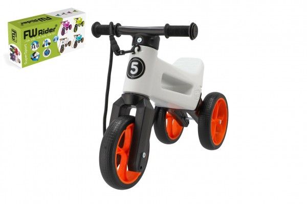 Odrážedlo FUNNY WHEELS Rider SuperSport bílé/oranž 2v1+popruh