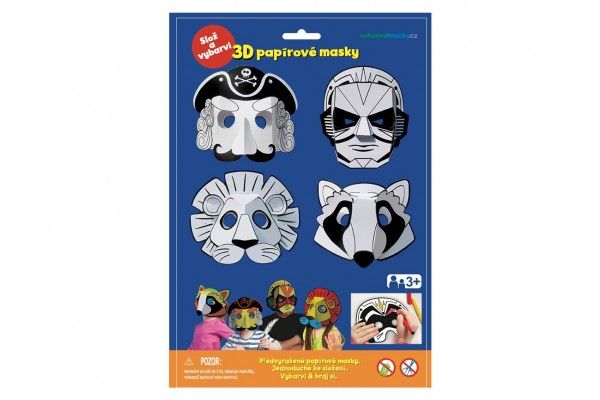 Maska škraboška 3D papírová 4 ks v sáčku 22 x 2 cm Teddies