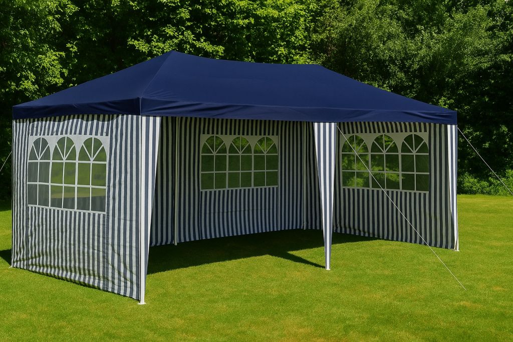 Zahradní stan 3×6 m – modrobílý