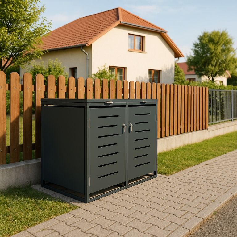 Přístřešek na 2 popelnice 240 l kovový antracit Juskys