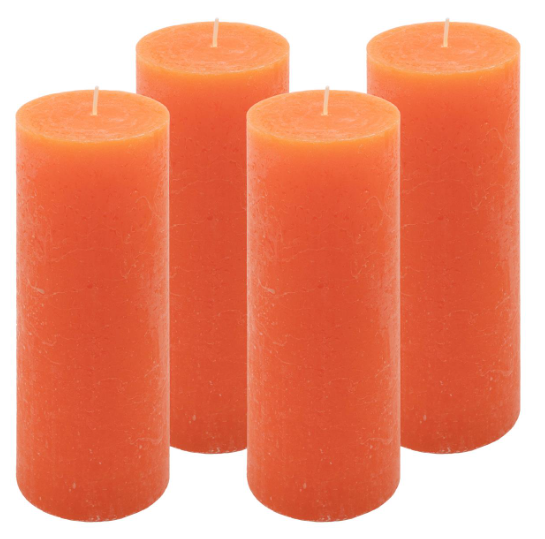 Sada 4 rustikálních svíček oranžové barvy