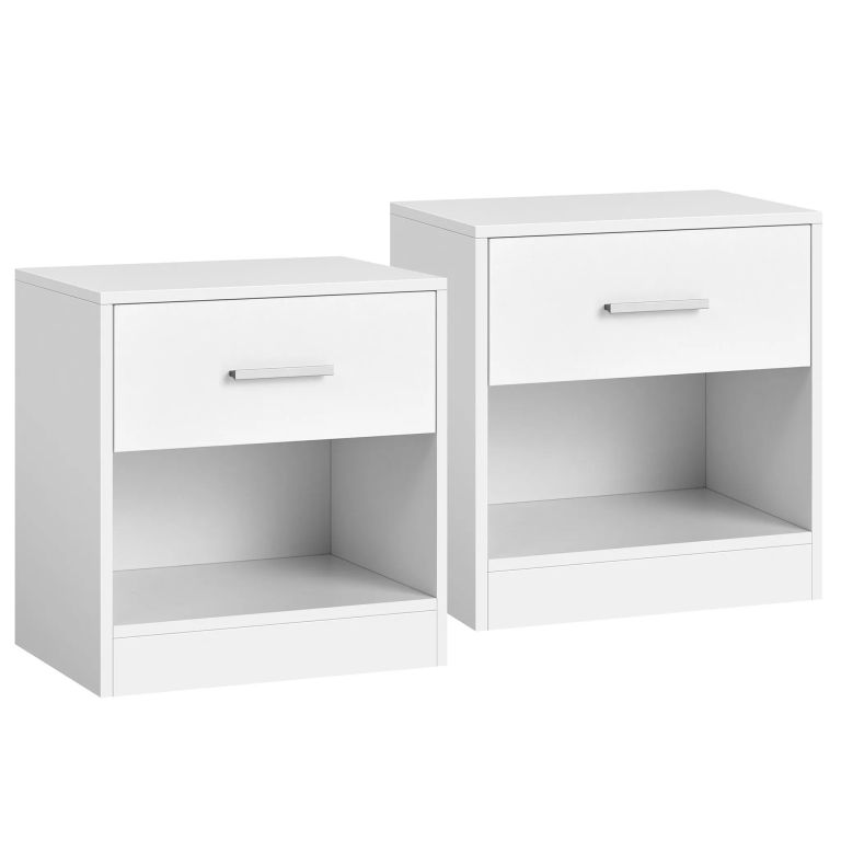 Bílé minimalistické noční stolky se zásuvkou