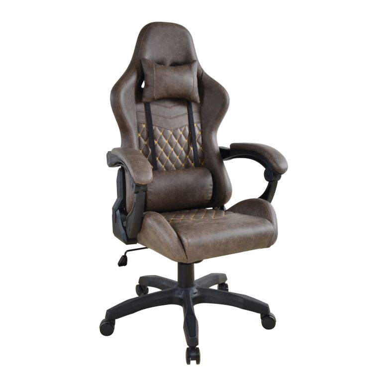 Ergonomická herní židle hnědá s područkami a opěrkou