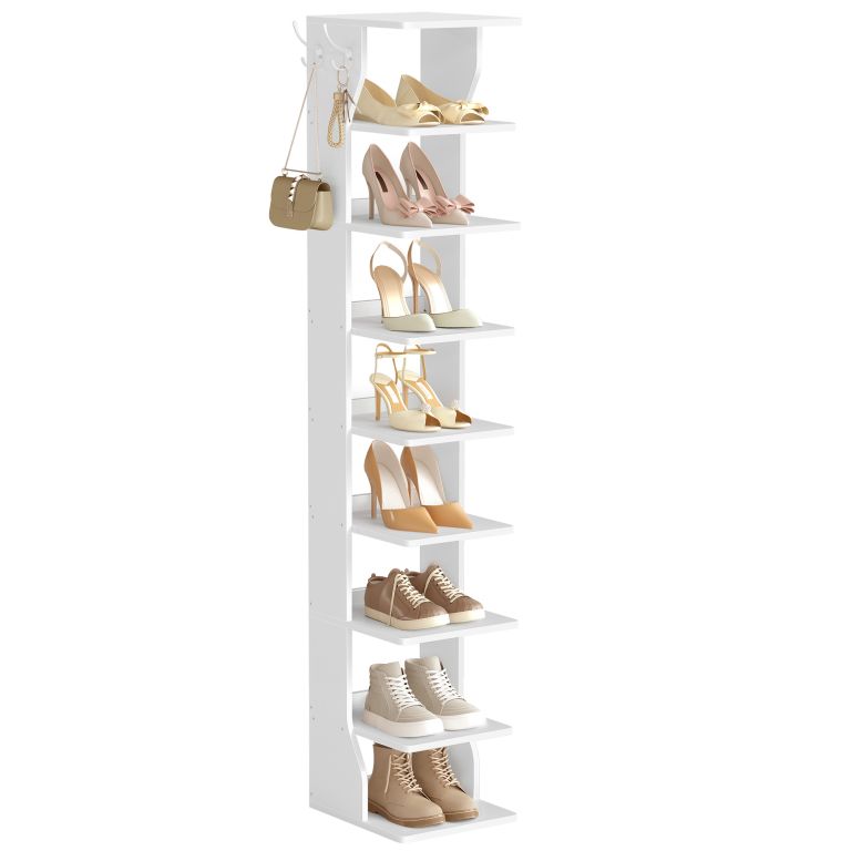 Bílý úzký botník s háčky