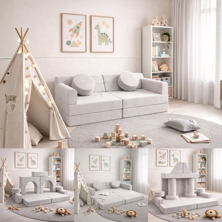 Designová modulární pohovka pro děti 150 × 75 cm slonovinová Juskys