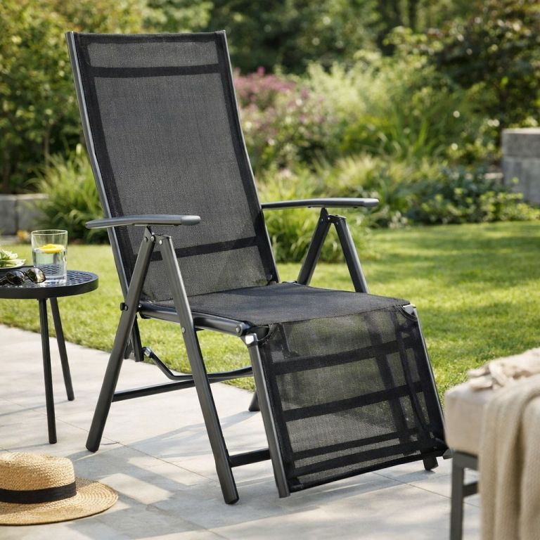 Garthen Zahradní hliníkové skládací křeslo s podnožkou RELAX - antracit Garthen