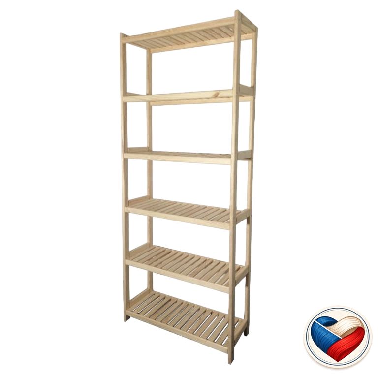 Regál dřevěný 6 polic 213×70×33 cm