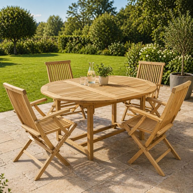 Zahradní set teak stůl 120/170 cm + 4 židle Divero
