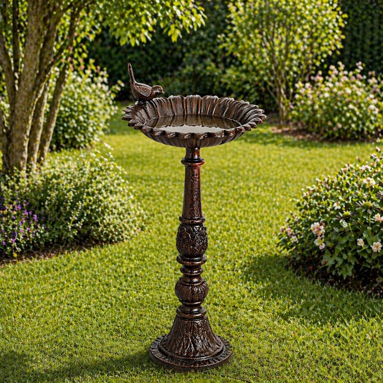 Litinové pítko pro ptáky 50 x 24 cm antická hnědá Stilista